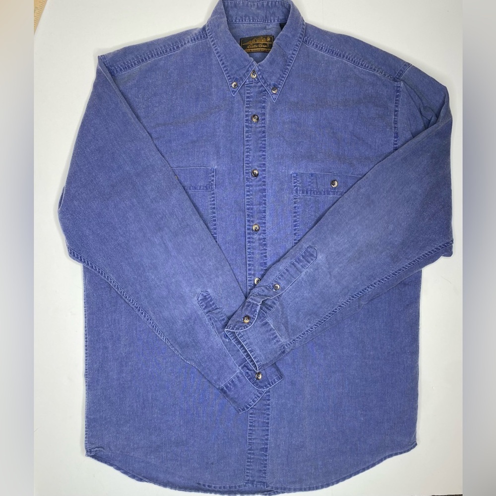 Vintage Eddie Bauer Blue Cotton Button Down Shirt Sz Med